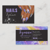 Abstracte Paarse marmer Glitter Hands Nail Artist  Visitekaartje (Voorkant / Achterkant)
