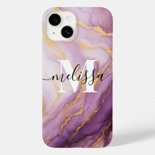 Abstracte Paarse Marmeren Monogram Kalligrafie Case-Mate iPhone 14 Hoesje