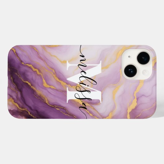 Abstracte Paarse Marmeren Monogram Kalligrafie Case-Mate iPhone Case (Achterkant (horizontaal))