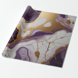 Abstracte Paarse marmeren textuur met gouden accen Cadeaupapier