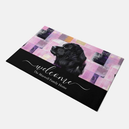 Abstracte paarse Newfie welkomstnaam Deurmat (Schuin)