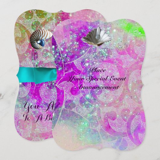 ABSTRACTE PAARSE PINKWAVELLEN, BLUE RIBBON KAART (Voorkant / Achterkant)