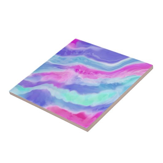 Abstracte Paarse Roze en Aqua Keramische Tegel Tegeltje (Zijkant)