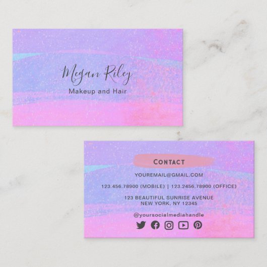 Abstracte Paarse Roze Ombre Waterverf Wash Visitekaartje (Voorkant / Achterkant)