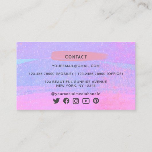 Abstracte Paarse Roze Ombre Waterverf Wash Visitekaartje (Achterkant)