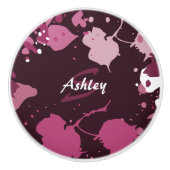 Abstracte Paarse roze schilderplaatjes laten valle Keramische Knop (Voorkant)