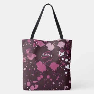 Abstracte Paarse roze schilderplaatjes laten valle Tote Bag