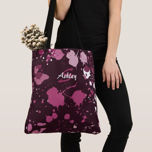 Abstracte Paarse roze schilderplaatjes laten valle Tote Bag (Dichtbij)