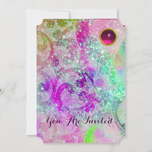 ABSTRACTE PAARSE ROZE TEAL BLAUWE GOLVEN IN FONKEL KAART (Achterkant)