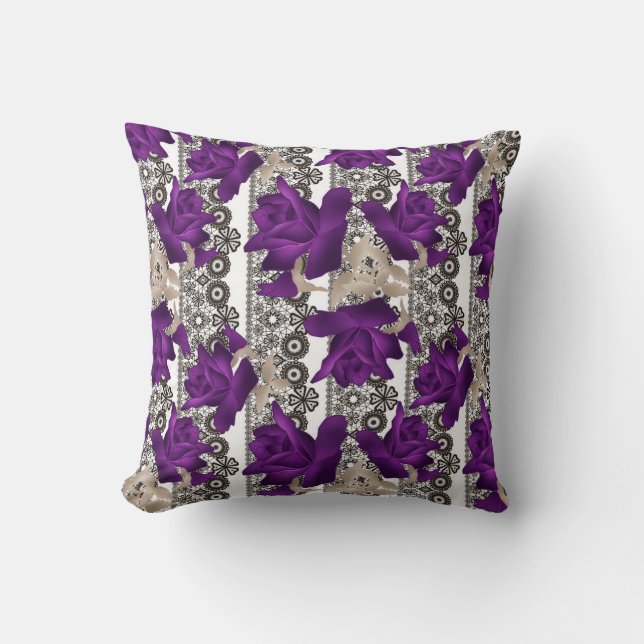 Abstracte paarse rozen bloemen floraal vintage kussen (Voorkant)