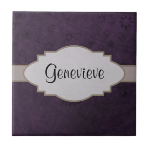 Abstracte Paarse ruitenplaat met retro Floral Tegeltje