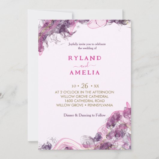 Abstracte Paarse uitnodiging tot weddenschap met a (Voorkant)