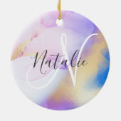 Abstracte Paarse Waterverf Luxurie Keramisch Ornament (Achterkant)