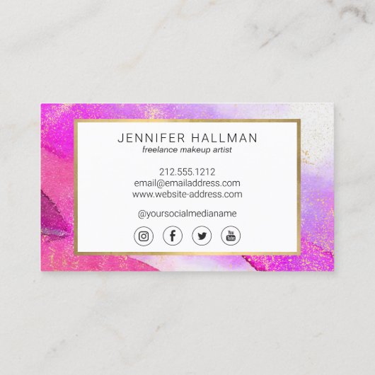 Abstracte Paarse Waterverf met Faux Gold Dust Visitekaartje (Achterkant)