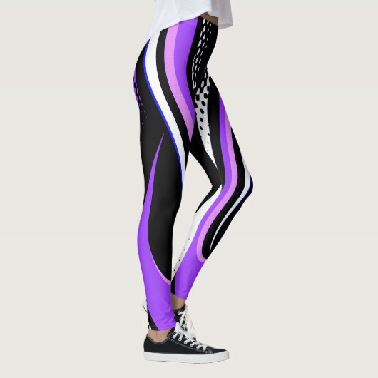 Abstracte Paarse witte en zwarte curve Leggings (Rechts)