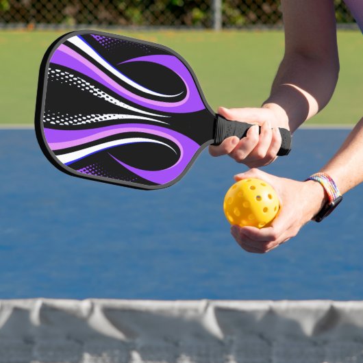 Abstracte paarse witte en zwarte curve pickleball paddle (Insitu)