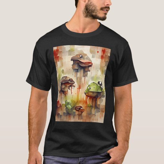 Abstracte paddenstoelen met eierstokken Pixel Imit T-shirt (Voorkant)
