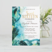 Abstracte Pain Splash Gold Sweet 16 Kaart (Staand voorkant)