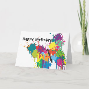 Abstracte Paint Splash Butterfly Happy Birthday Kaart