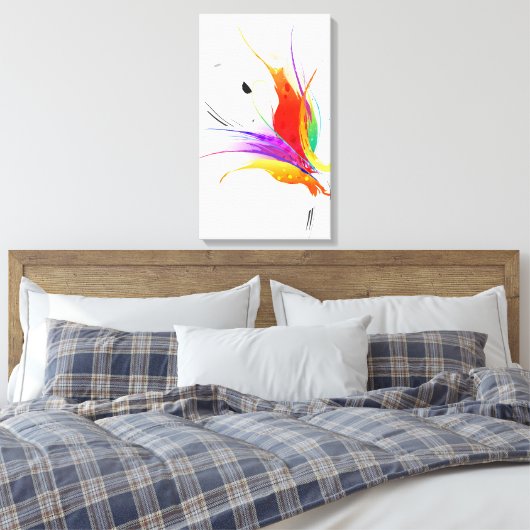 Abstracte Paint Splatter Bird of Paradise Canvas Afdruk (Insitu (Slaapkamer))