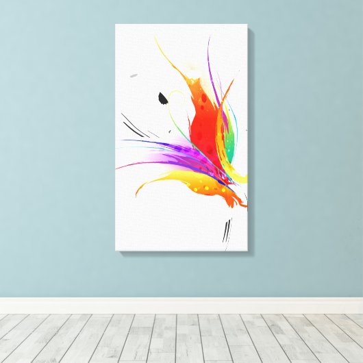 Abstracte Paint Splatter Bird of Paradise Canvas Afdruk (Insitu (Houten vloer))