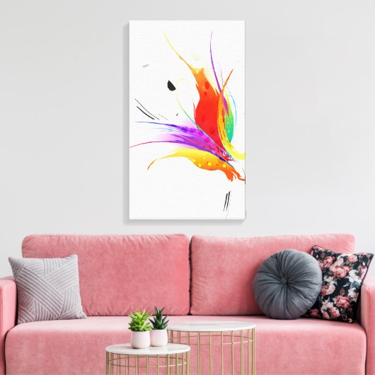 Abstracte Paint Splatter Bird of Paradise Canvas Afdruk (Insitu (Woonkamer))
