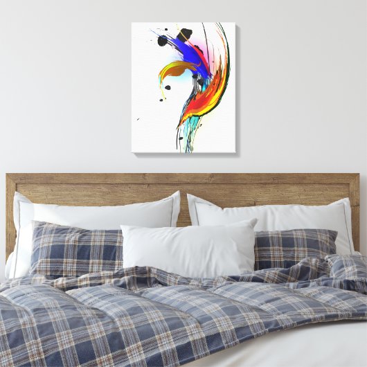 Abstracte Paint Splatter Bird of Paradise Canvas Afdruk (Insitu (Slaapkamer))