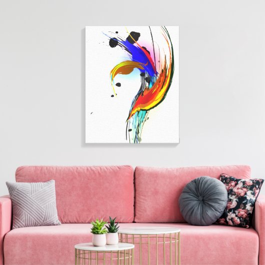 Abstracte Paint Splatter Bird of Paradise Canvas Afdruk (Insitu (Woonkamer))