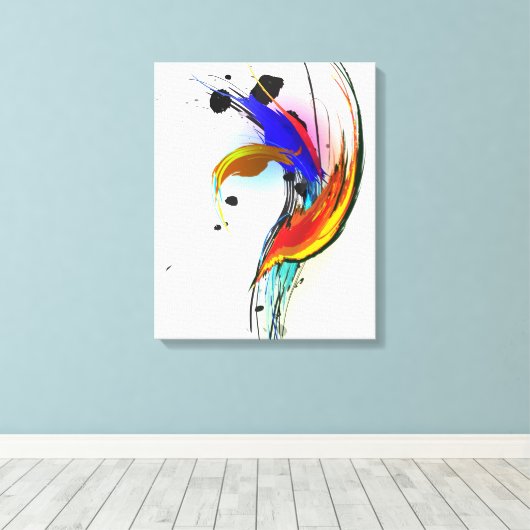 Abstracte Paint Splatter Bird of Paradise Canvas Afdruk (Insitu (Houten vloer))
