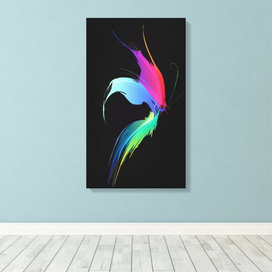 Abstracte Paint Splatter Butterfly op Zwart Canvas Afdruk (Insitu (Houten vloer))