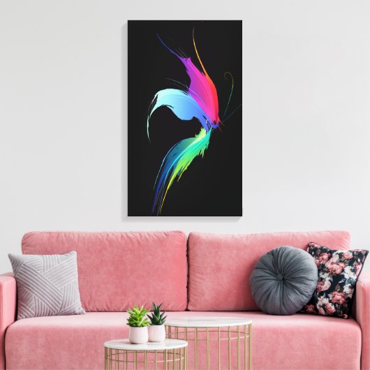 Abstracte Paint Splatter Butterfly op Zwart Canvas Afdruk (Insitu (Woonkamer))