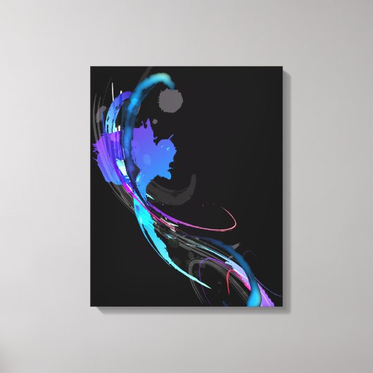Abstracte Paint Splatter Morning Glory op zwart Canvas Afdruk (Voorkant)