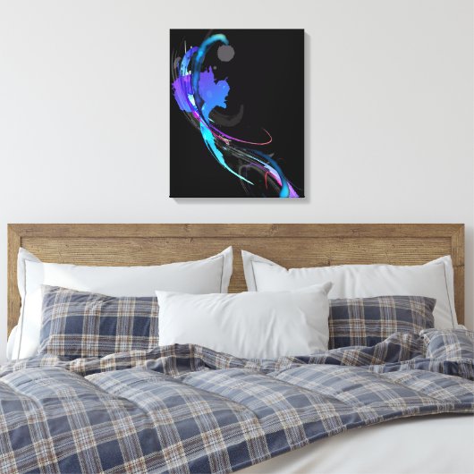 Abstracte Paint Splatter Morning Glory op zwart Canvas Afdruk (Insitu (Slaapkamer))