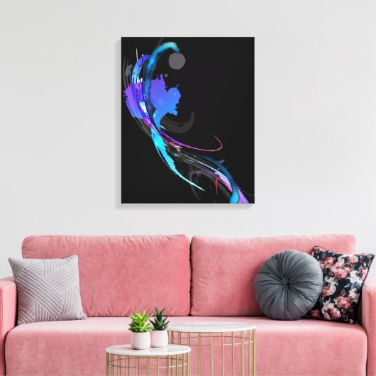 Abstracte Paint Splatter Morning Glory op zwart Canvas Afdruk (Insitu (Woonkamer))