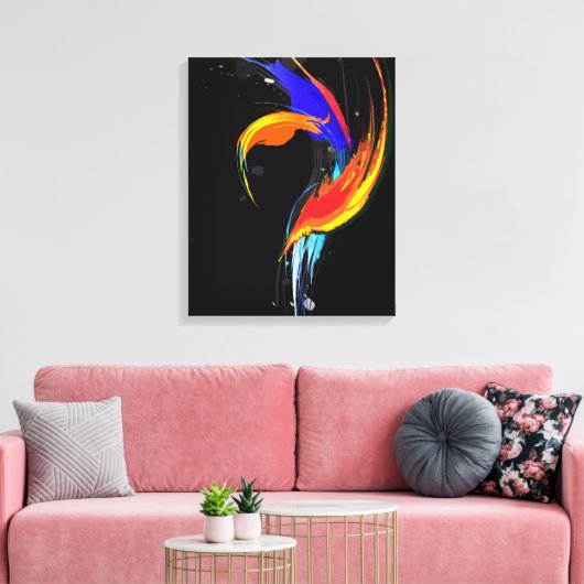 Abstracte Paint Splatter Paradijsvogel op zwart Canvas Afdruk (Insitu (Woonkamer))