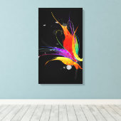 Abstracte Paint Splatter Paradijsvogel op zwart Canvas Afdruk (Insitu (Houten vloer))