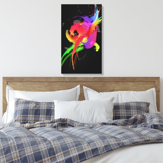 Abstracte Paint Splatter Rainbow Lorikeet op zwart Canvas Afdruk (Insitu (Slaapkamer))