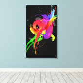 Abstracte Paint Splatter Rainbow Lorikeet op zwart Canvas Afdruk (Insitu (Houten vloer))