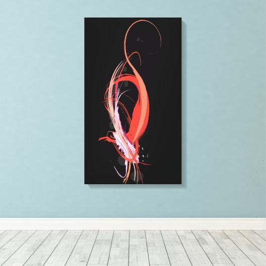 Abstracte Paint Splatter Roze Flamingo op bBlack Canvas Afdruk (Insitu (Houten vloer))