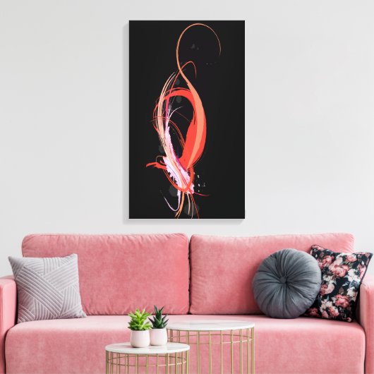 Abstracte Paint Splatter Roze Flamingo op bBlack Canvas Afdruk (Insitu (Woonkamer))