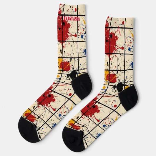 Abstracte Paint Splatter Sokken met geometrisch ra (Links)