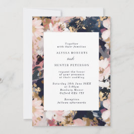 Abstracte Painterly Blush & Navy Floral Wedding Kaart