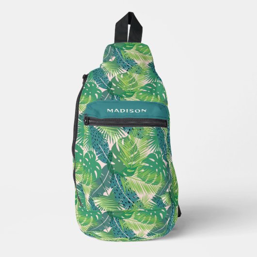 Abstracte Palm Leaf Pattern aangepaste naam Sling Bag (Voorkant)