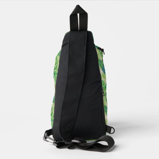 Abstracte Palm Leaf Pattern aangepaste naam Sling Bag (Achterkant)