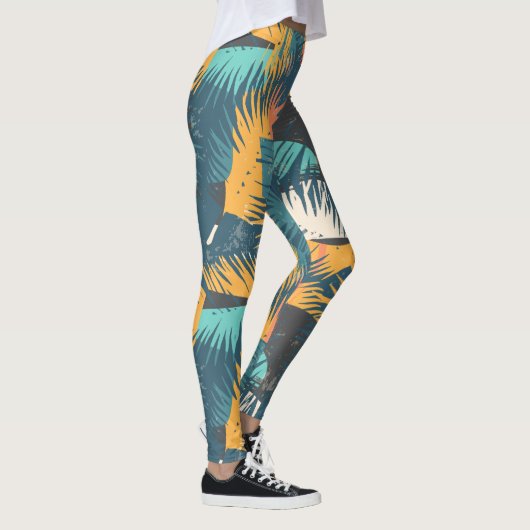 Abstracte palmbladpatroon leggings (Rechts)
