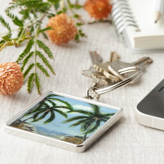 Abstracte palmbomen sleutelhanger (Zijkant)