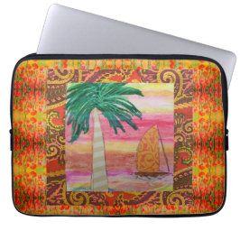 Abstracte palmboom en zeilboot laptop sleeve