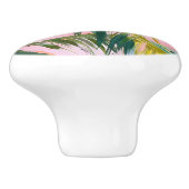 Abstracte Palmschijfje op Roze Olieschilderij Trop Keramische Knop (Zijkant)