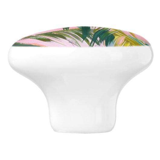 Abstracte Palmschijfje op Roze Olieschilderij Trop Keramische Knop (Zijkant)