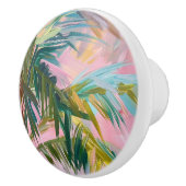 Abstracte Palmschijfje op Roze Olieschilderij Trop Keramische Knop (Rechts)